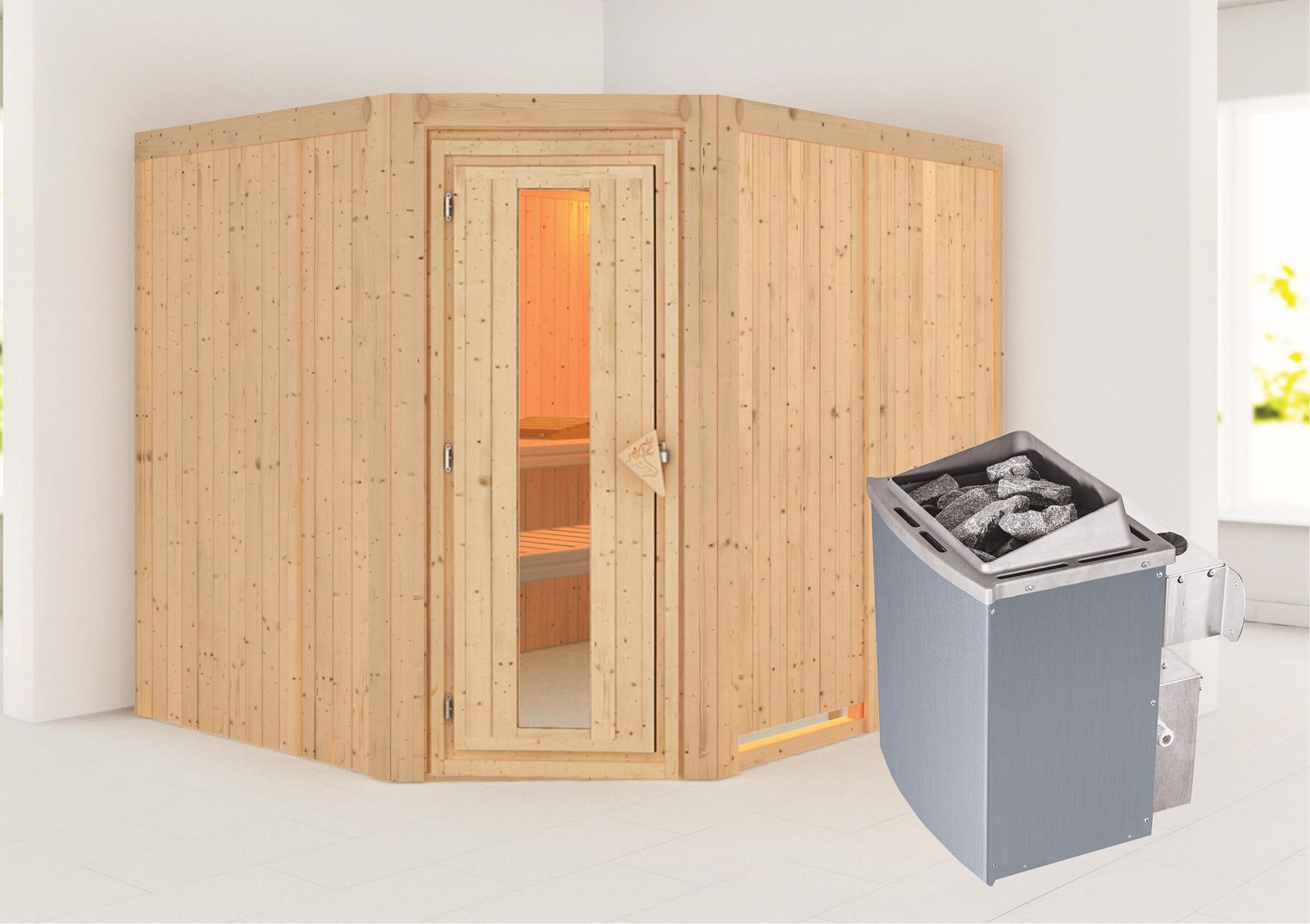 KARIBUHOLZT Sauna Malin Eck, 9kW integr.Strg m.einer Isoliertür 09231533