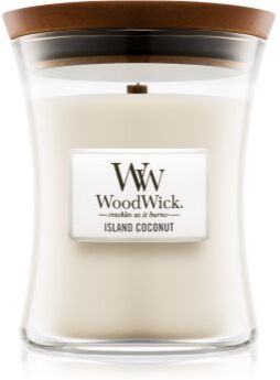 Woodwick Island Coconut vela perfumada com pavio de madeira 275 g. Island Coconut