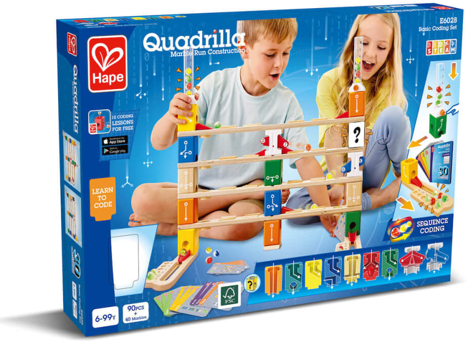 Hape Circuit à billes basic Quadrilla Bleu 53x36x9cm