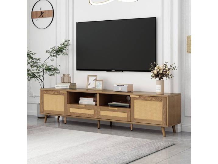 Meuble TV - Meuble tv 200 cm - Table console TV en rotin véritable - Design en bois massif - 200×37×49cm