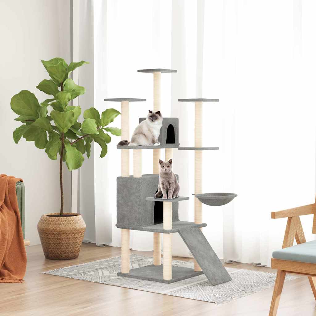 vidaXL Árvore p/ gatos c/ postes arranhadores sisal 154 cm cinza-claro Gris