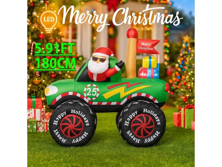 Jouet gonflable géant de camion monstre du père noël de noël de 5,9 pieds avec des lumières LED décor de pelouse de cour de noël fournitures de fête à la maison ornement