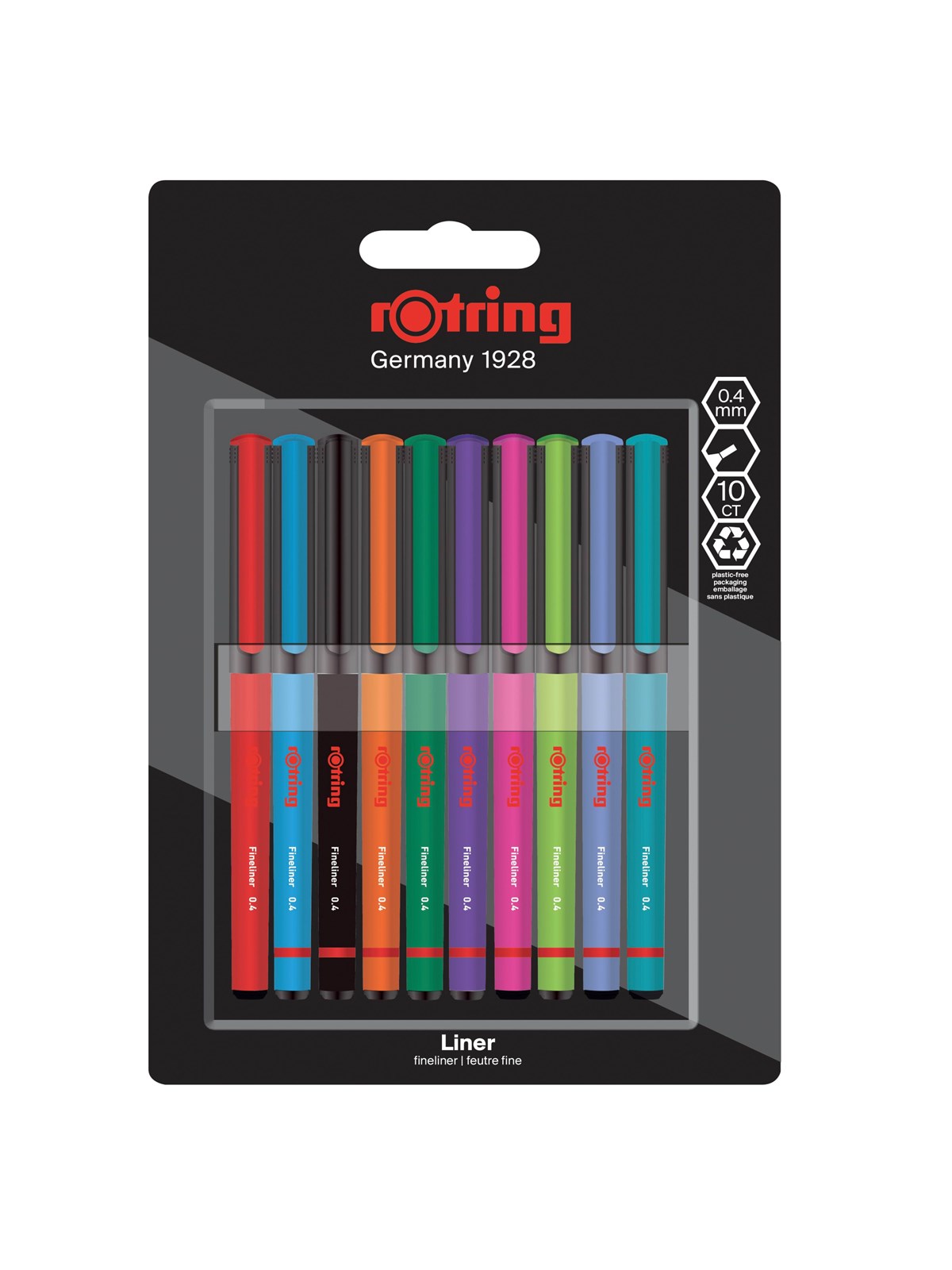 Rotring rOtring Liner Fineliner Pens | 0.4 mm | Colouring Pens for Writing & Drawing | Assorted Colours | 10 Count