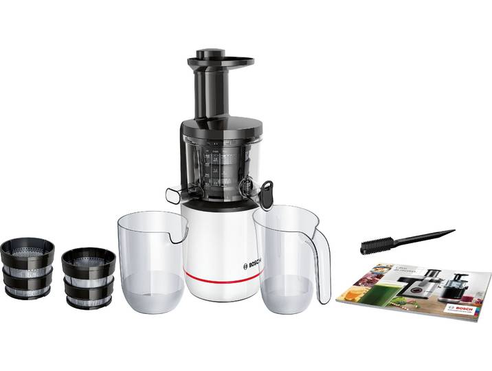 BOSCH Slow Juicer VitaExtract MESM500W, vitaminschonendes Entsaften, Kaltpresse , schwarz-weiß (weiß, schwarz), B:15,2cm H:42,7cm T:15,2cm, Entsafter, sehr leise, leichte Reinigung, für hartes Obst und Gemüse, weiß, Slow Juicer