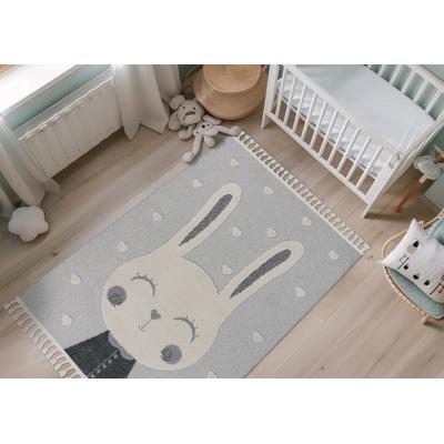 Kinderteppich OBSESSION "My Fano 395", bunt (mehrfarbig), B:120cm H:11mm L:170cm, Polypropylen, Teppiche, Kinderteppich, Motiv Hase, mit Fransen, auch in rund