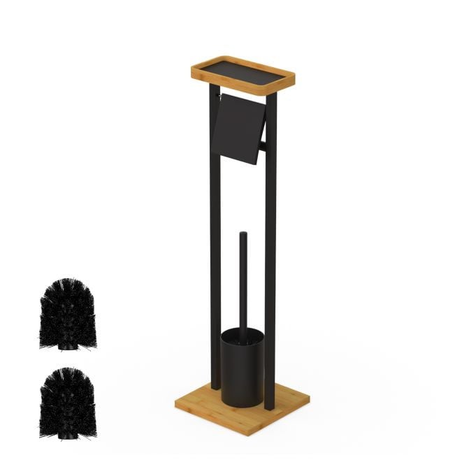 Relaxdays Toiletbutler met plankje en toiletborstel, zwart, H 73,5 x B 20 x D 20 cm