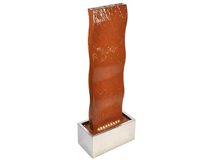 Köhko® Gartenbrunnen mit LED-Beleuchtung aus Cortenstahl Höhe 90 cm mit Edelstahlbecken Höhe 30 cm Springbrunnen Wasserspiel Wasserwand Zimmerbrunnen Ecuador 32003