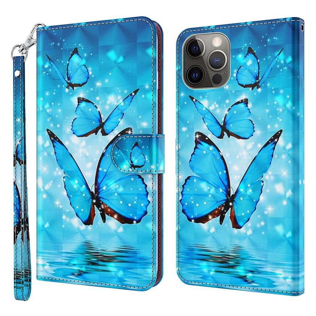 Cover-Discount iPhone 15 Plus - Etui Glitzer Effekt Schmetterling blau (Apple iPhone 15 Plus) (660155098G)