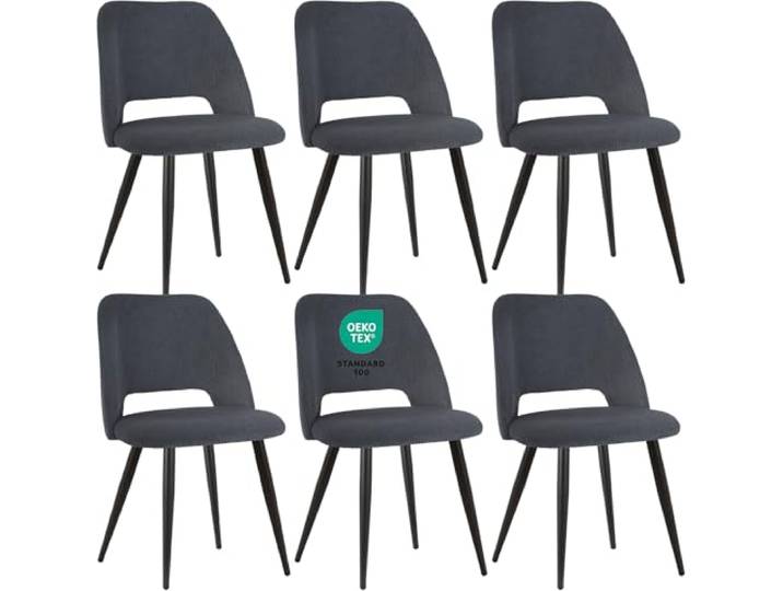 JIJIAN Esszimmerstühle 6er Set, Streifencord mit Ausschnittrückenlehne Stühle Esszimmer, Küchenstühle, Wohnzimmer Essstühle, Gepolsterte Stühle für Esszimmer, Küche, Schlafzimmer, Schwarz