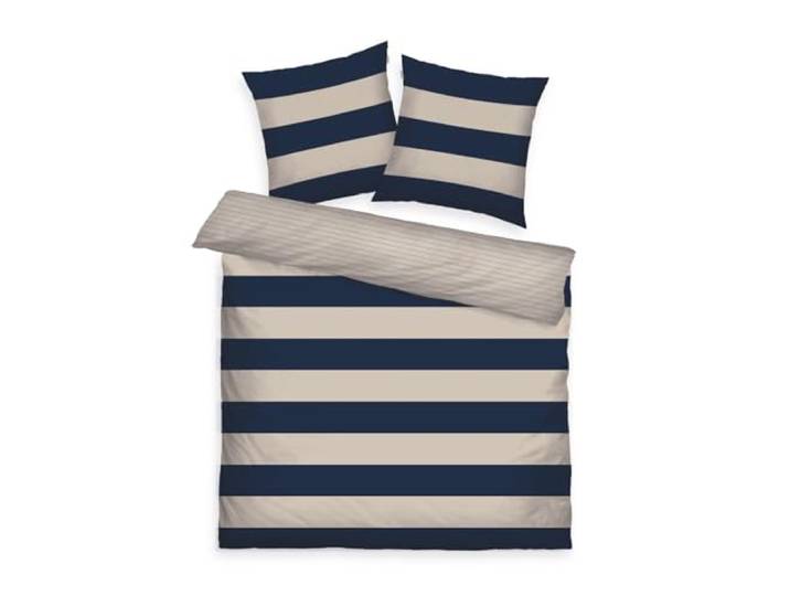 TOM TAILOR Housse de Couette\, 2*80x80 cm + 200x220 cm\, 100% Coton/renforcé\, avec motif réversible et zip coloré de qualité\, BOLD STRIPES Bleu\, Beige (Dark Navy & Sunny Sand)