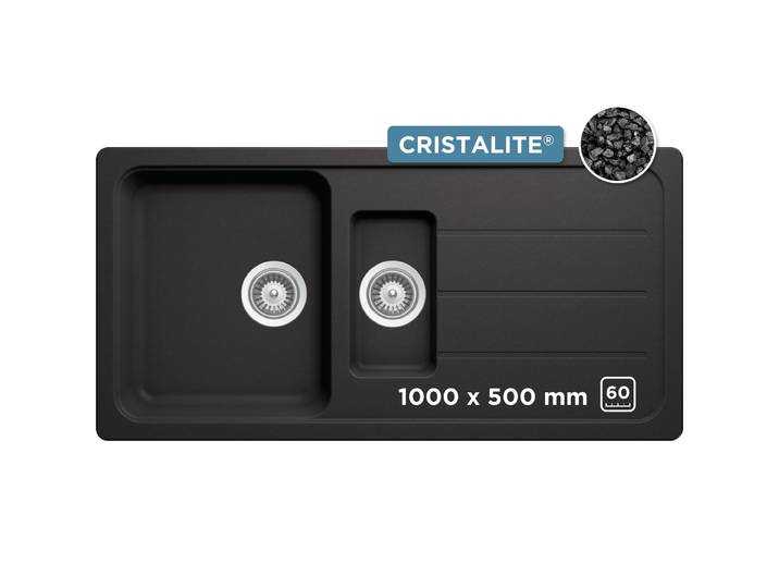 Granitspüle SCHOCK Formhaus , schwarz, B:100cm H:29,8cm T:50cm, Domogranit, Küchenspülen, Granitspüle, mit Restebecken