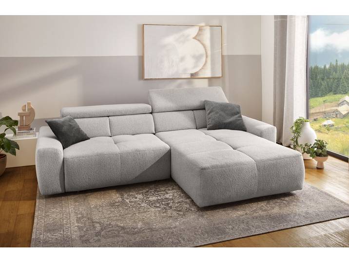 Ecksofa JOCKENHÖFER GRUPPE Unos L-Form, B: 299 cm, mit 60 cm elektr. Sitztiefenverstellung , beige (hellgrau), B:299cm T:211cm, Korpus: 100% Polyester;Kissen: 100% Polyester, Sofas, Ecksofa, 140kg Belastbarkeit, USB-Anschluss, Kopfteilverstellung & Zierkissen