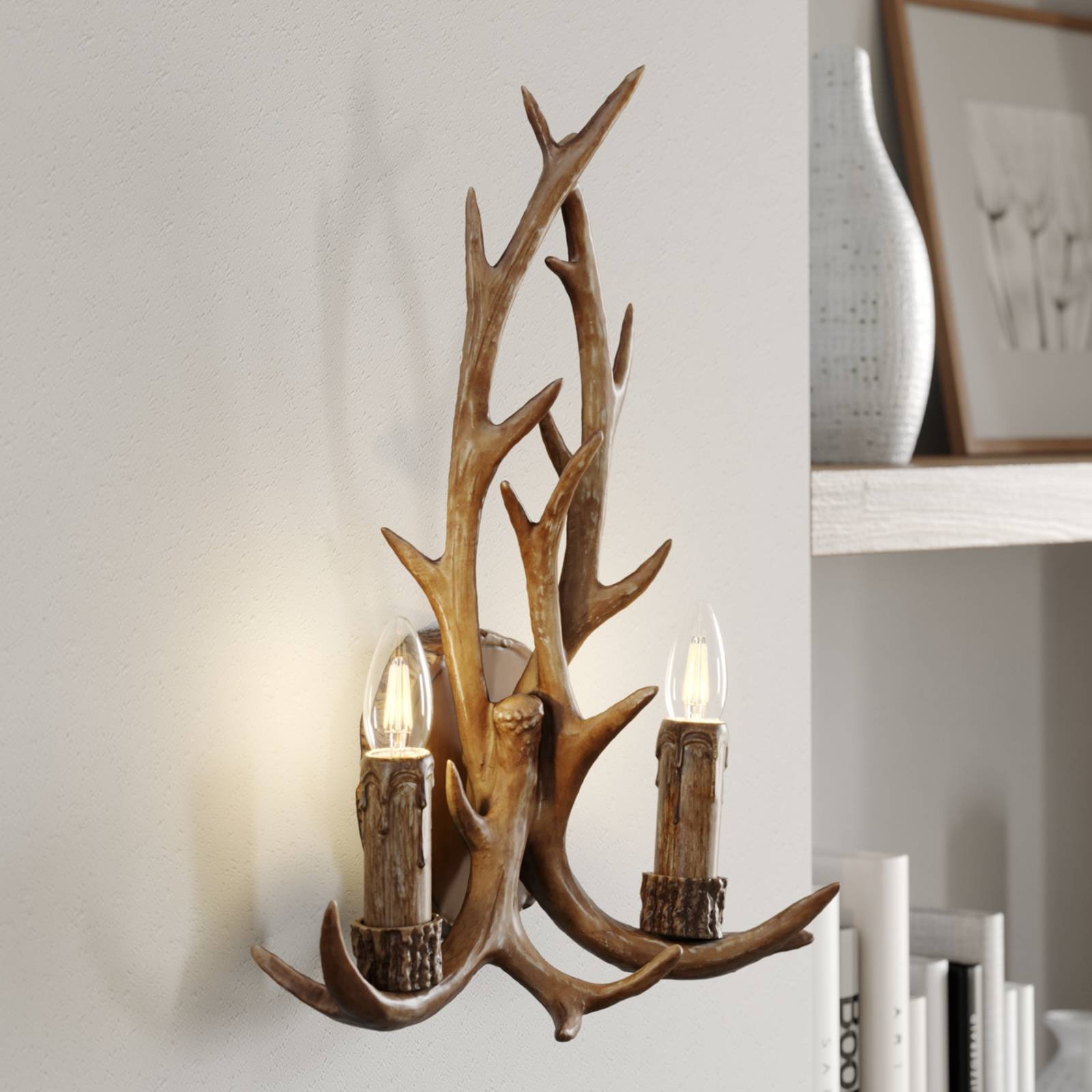 Wall Light Fibi Lindby, dimmable, Brown / rust, Living / Dining Room, Plastic, Country House / Rustic, Wall Light