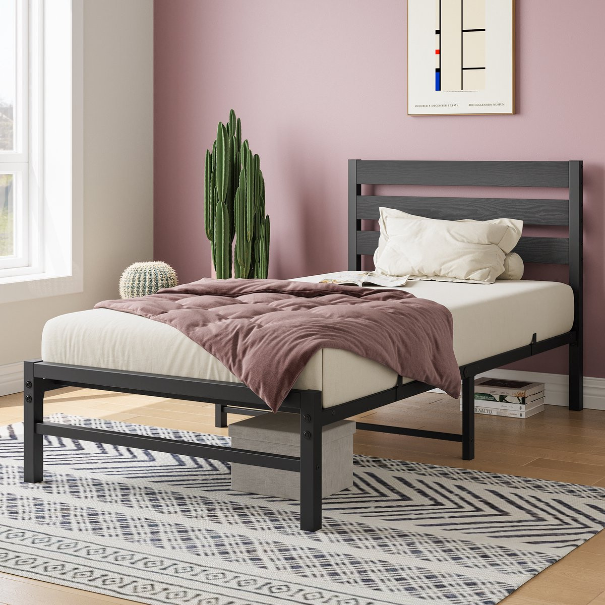 Mivray Eenpersoonsbed Stalen Bedframe Zwart 90x200 cm