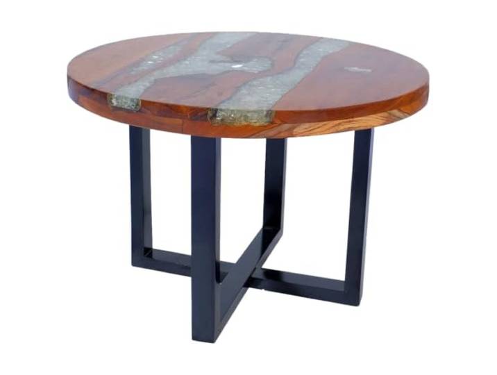 Tmriohed Couchtisch Echtholz Teak Harz Rund 60 cm Beistelltisch Handgefertigter Unikat-Tisch aus Teak und Harz, ideal als stilvolle Ablage im Wohnzimmer oder Lounge-Bereich.