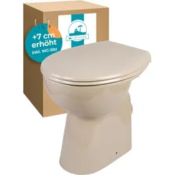 Erhöhtes Stand-WC Elements Wellness in Bahamabeige, spülrandlos mit Erhöhung +7 cm, Tiefspüler mit WC-Sitz