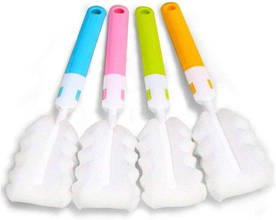 Set van 4 BPA-vrije babyflesreinigers met siliconen en spons in multicolor