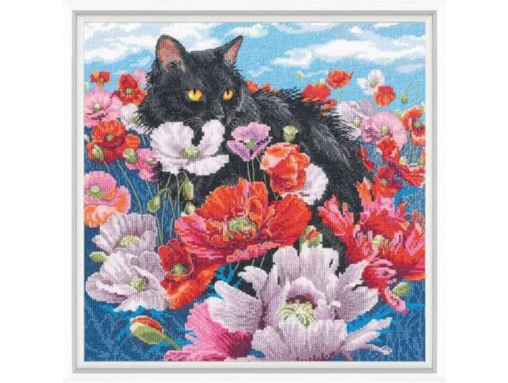 RTO Telpakket kit Zwarte kat tussen bloemen M913