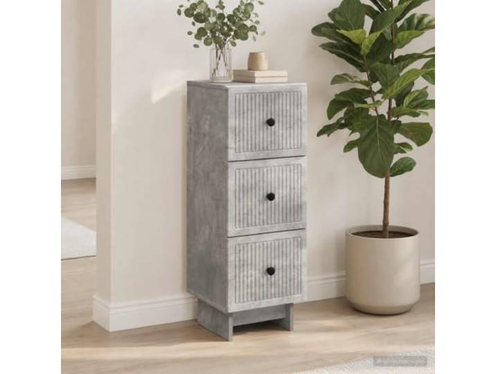 Schubladenschrank Betongrau 33 x 34,5 x 90 cm Holzwerkstoff Kommode Vintage-Look, Metallknopfgriffe, gleitende Schubladen, Wandbefestigung, pflegeleicht