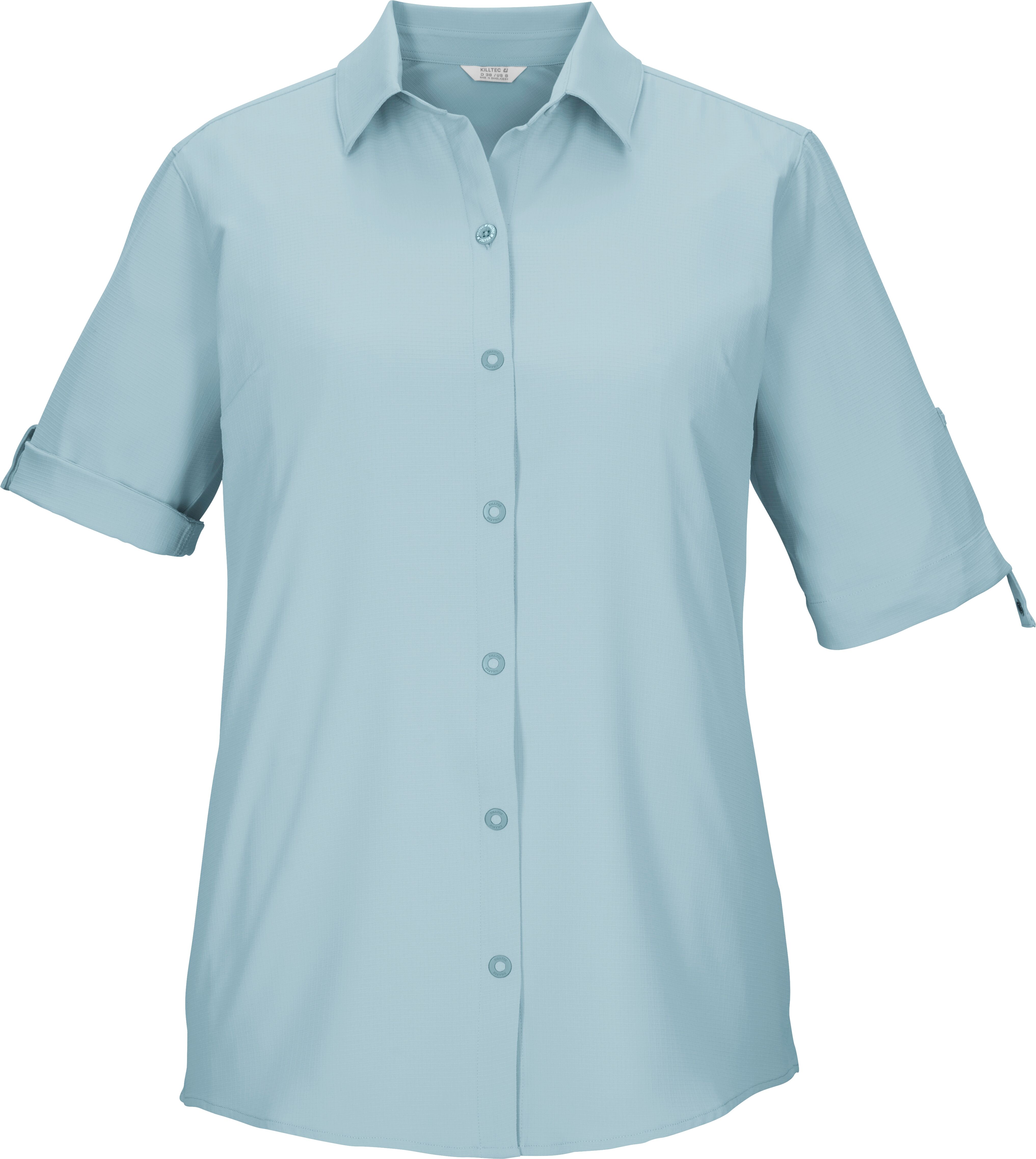 Funktionsbluse KILLTEC "KOS 85 WMN WVN SHRT", Damen, Gr. 42, hell ocean, Jersey, Obermaterial: 100% Polyester, Blusen Funktionsbluse, sportliche Passform, Langarm zum Krempeln und Fixieren, atmungsaktiv