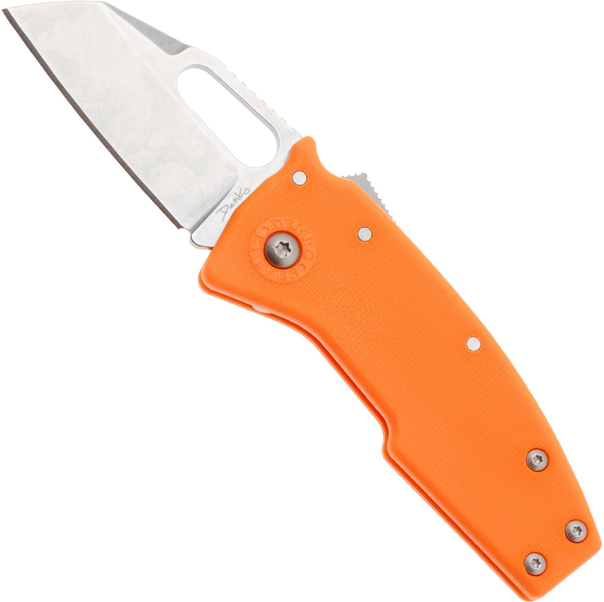 Demko Knives Demko Nano-Shark, NANO-10A-ORANGE GRN-SF, Stonewashed AUS-10A Shark Foot, Orange GRN coltello da tasca