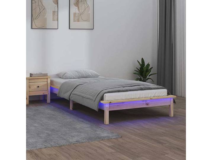 vidaXL Massivholzbett mit LEDs 90x200 cm