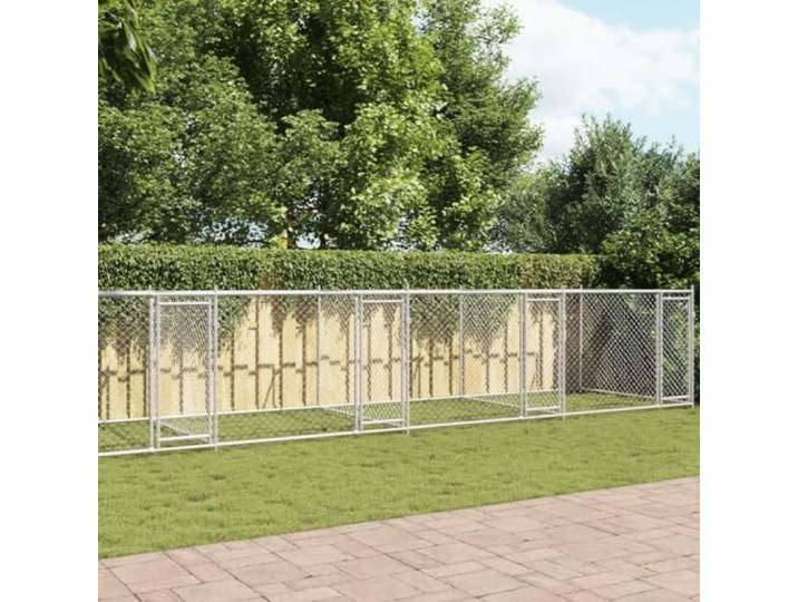 Hundekäfig, verzinkter Stahl, 10 x 2 x 1,5 m, Grau Abschließbare Türen, belüftetes Netzdesign, Verwendung im Freien, Spiel und Dressur