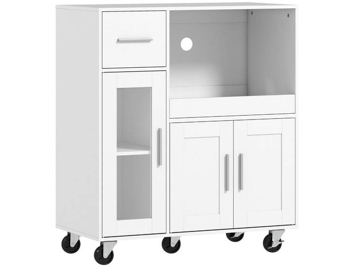 Homcom Küchenwagen mit Ausziehbarem Tablett Weiß, Holzwerkstoff, 1 Schubladen, 40x88.7x80 cm, Kleinmöbel, Kommoden, Sideboards