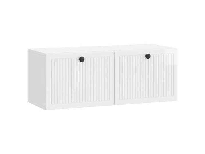 KUPTYERFG TV Board Wandhängend Hochglanz Weiß 78,5x31x30 cm Lowboard Platzsparendes Hängeboard für Wohnzimmer und Schlafzimmer mit zwei Schwenktüren für eine übersichtliche Medienaufbewahrung.
