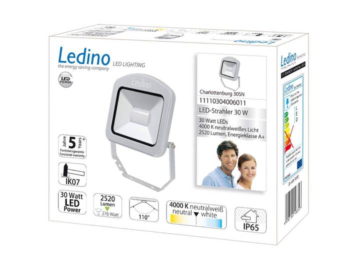 Ledino LED-Außenstrahler Charlottenburg silber 30W 4.000K, alu / grau / zink, Aluminium, Modern