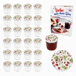 25er Set Sturzglas 230ml To Einmachglas Wald-Erdbeere Deckel Rezeptheft