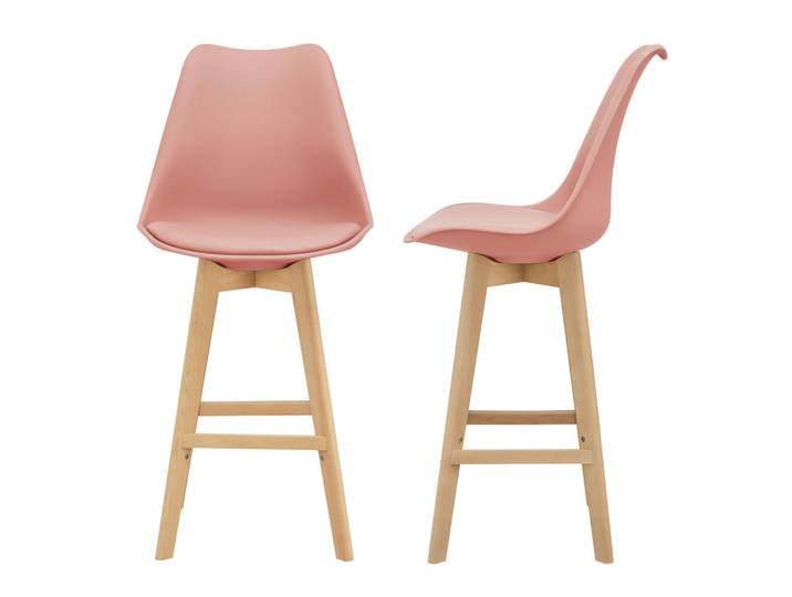 [en.casa] Barstuhl Lublin 2er-Set, Rosa, Holz, 48x105x58 cm, Esszimmer, Barmöbel, Barhocker