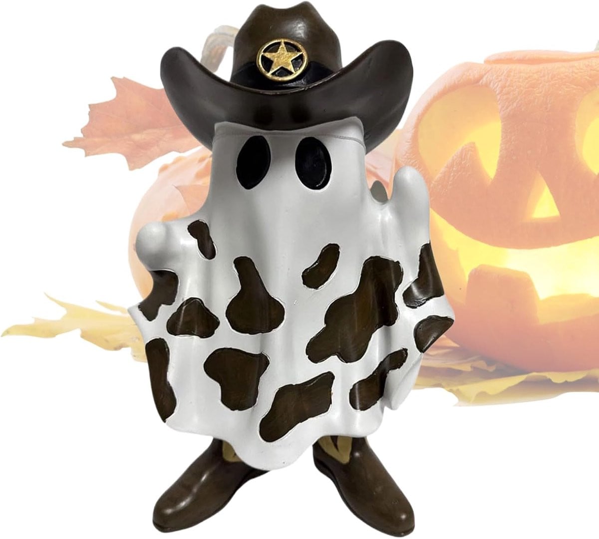 Spook Cowboy Beeld Bruin - Hars Figuur voor Halloween Decoratie - Hoogte: 15 cm