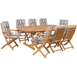 GARTENMÖBEL SET 8-Sitzer Akazienholz hellbraun Auflagen dunkelblau-beige Maui