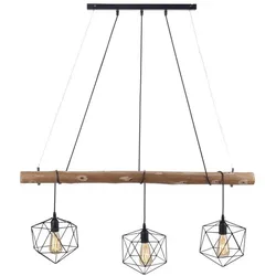 Pendelleuchte modern, Holz,  schwarz, 3-flammig, Drahtkörbe, E27 Fassung