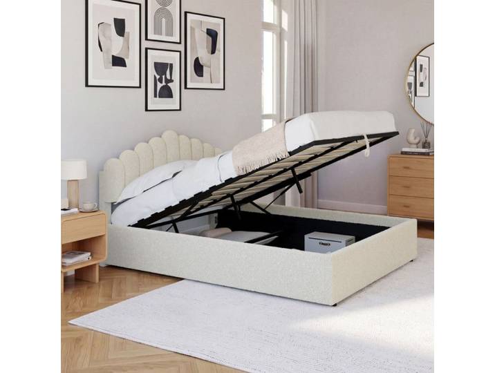 Lit coffre double NOELIE TDL + sommier 140x190cm bouclette