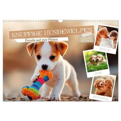 Knuffige Hundewelpen - Freude auf vier Pfoten (Wandkalender 2027 DIN A3 quer), CALVENDO Monatskalender