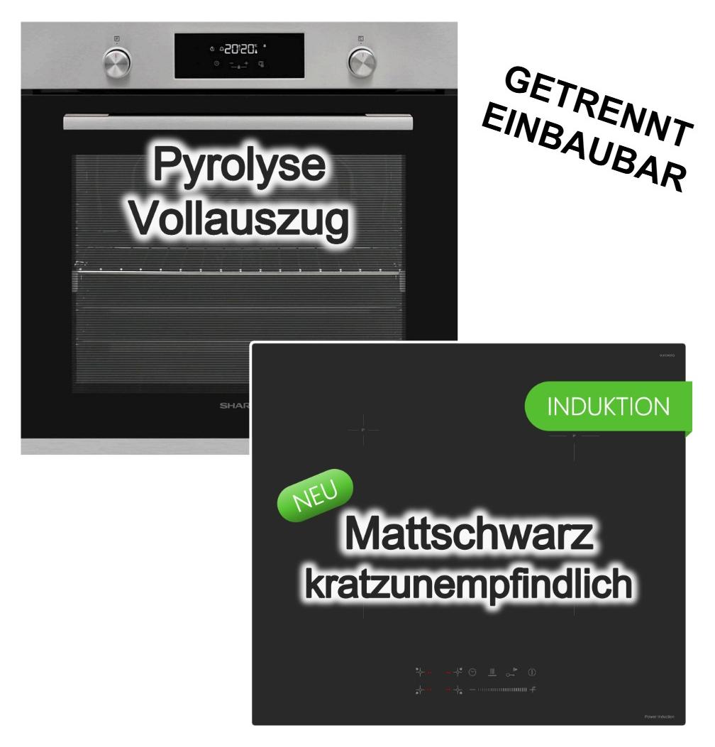 HERDSET Sharp Backofen 78 Liter Pyrolyse Vollauszug+ keenberk Induktionskochfeld Booster Touch-Slider MattBlack