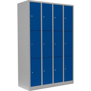 Lüllmann Schließfachschrank 520341, blau, 12 Fächer, Stahl, 117 x 180cm, mit Zylinderschloss