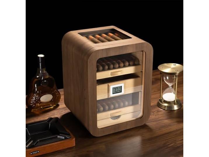 SENJINGHUA Zigarren-Humidor, Schreibtisch-Zigarren-Humidor-Schrank, mit Zigarren-Zubehörschublade und Luftbefeuchtern, 3-lagig, großes Fassungsvermögen, für 110 Zigarren, B