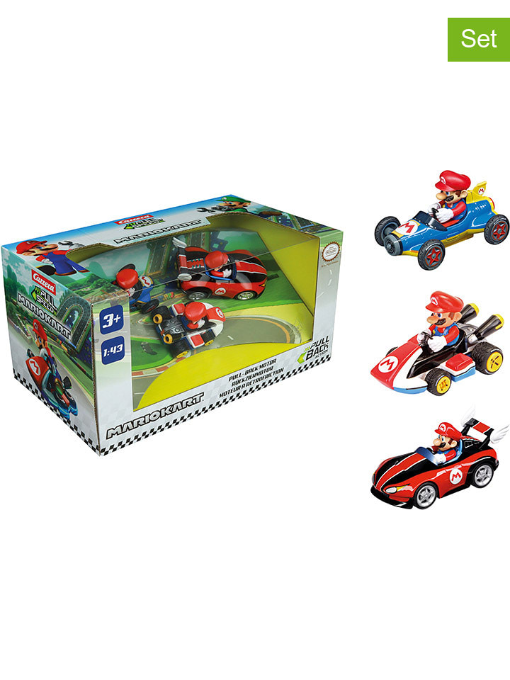 Carrera 3er-Set: Autos "Pull&Speed Mario Kart(TM)" in Rot/ Blau - ab 3 Jahren - onesize