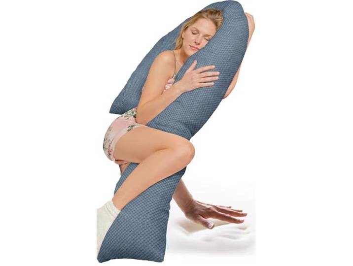 Traumreiter Schwangerschaftskissen Visco J Form Wendekissen mit Memory Foam Stütze [orthopädisch] Schwangerschaft Kissen zum Schlafen, Stillkissen XXL. Schwanger Seitenschläfer (Taubenblau)