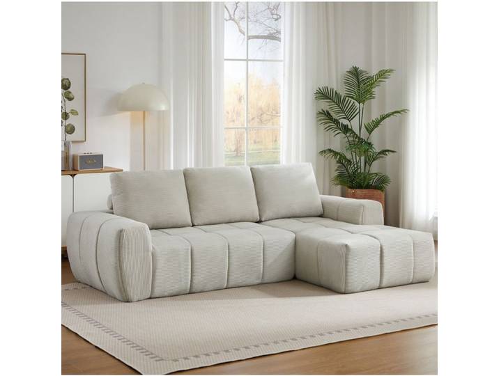 ELVORIN Canape d angle modulable en corduroy beige assise tuftee mousse et ressorts ensaches 2 colis