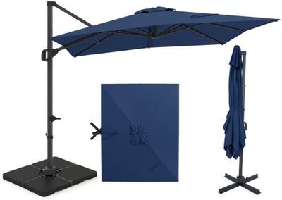 Costway 11 x 9 FT Aluminum Pole Outdoor Offset Hanging Umbrella with 220 LBS Base-Dark Blue