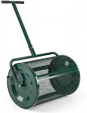 Costway Compost Spreader 24 Inch Peat Moss Spreader Roller with Height-adjustable T-shape Handle-Green