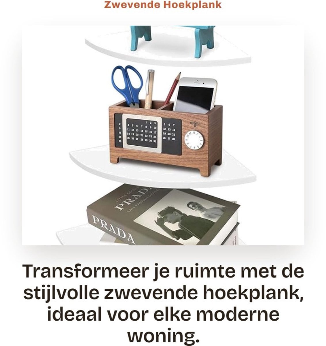 Dailygoods Zwevende Hoekplank Wit met Montageaccessoires