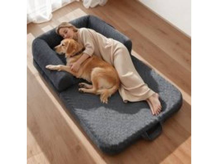 VEVOR Lit pour Chien Humain 179x95x22 cm Panier Géant pour Chien en Mousse Mémoire Forme Orthopédique avec Poche Latérale, Poignée, Fermeture Éclair, Housse Amovible, Lavable en Machine, Gris Foncé