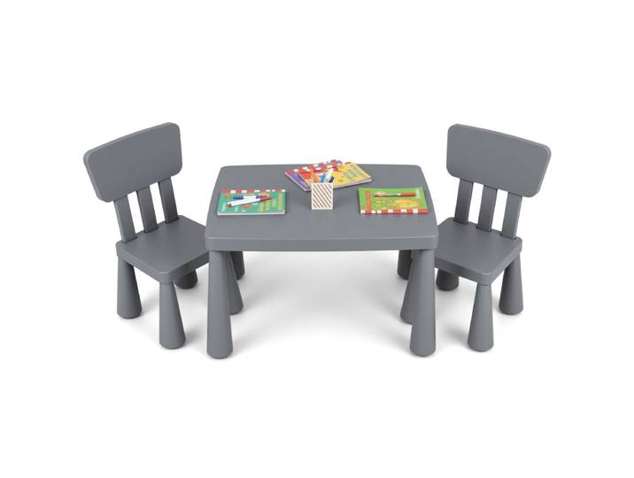 3-delige Kindersitgroep Kindertafel met 2 Stoelen Kindermeubilair van Kunststof Grijs