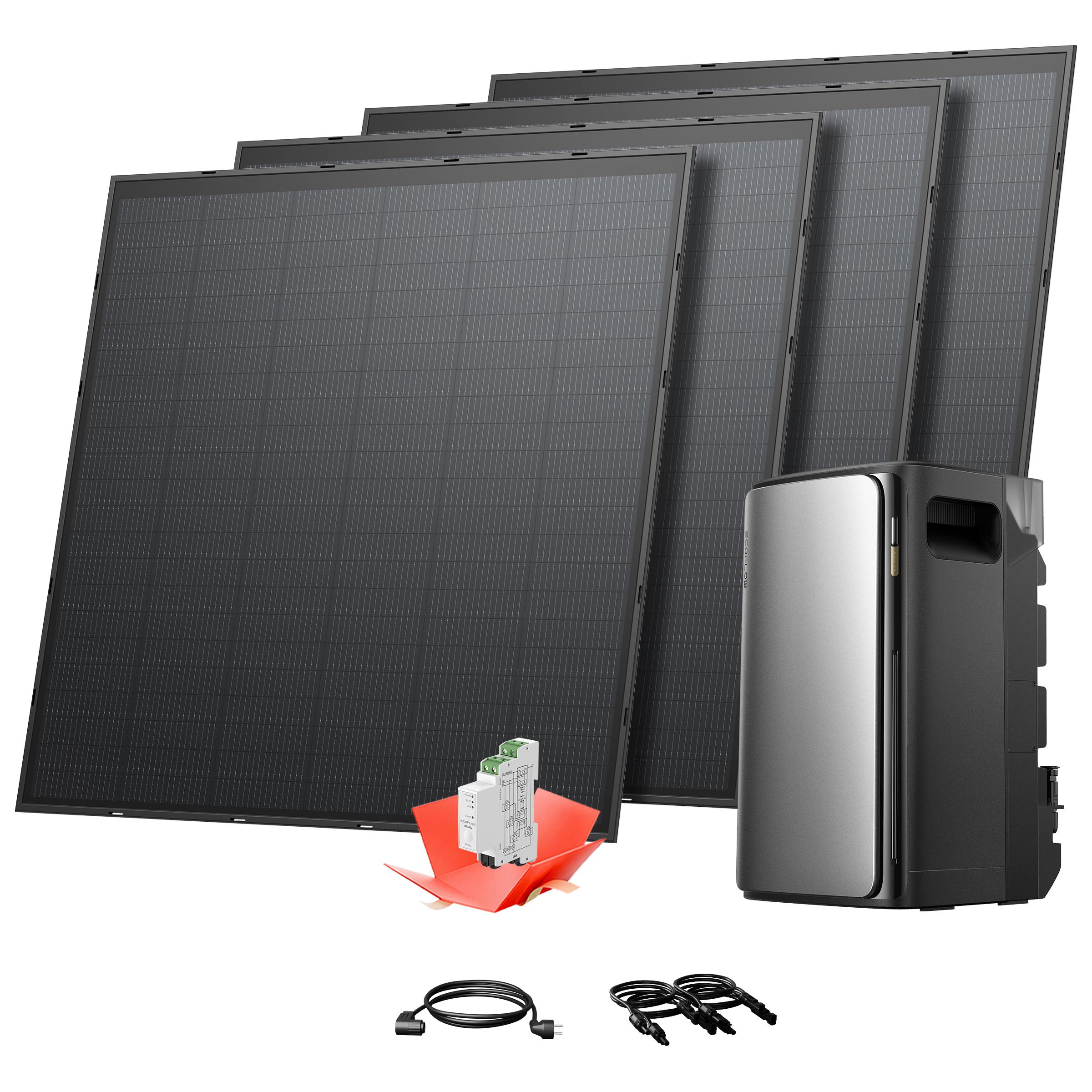Balkonkraftwerk Speicher 1920Wh, EcoFlow Stream Ultra Speicher mit EcoFlow Shelly Smart Meter und EcoFlow 4 x 250W starre Solarmodule (0% MwSt)
