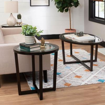 Linon Home Decor Products Basilia Coffee Table and End Tables Espresso Set of Three, Set of Three, Espresso